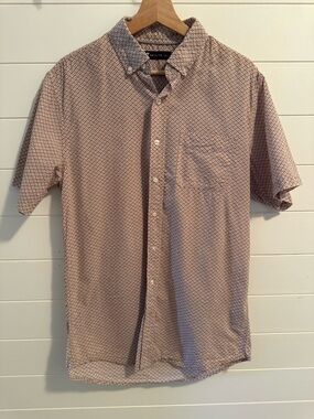 American Tall Men’s Short Sleeve Button Down Shirt Geometric Print Size Medium T